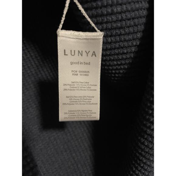 Lunya Womens Good In Bed Henley Top Size Medium Navy Pima Stretch Waffle Knit - Picture 4 of 8
